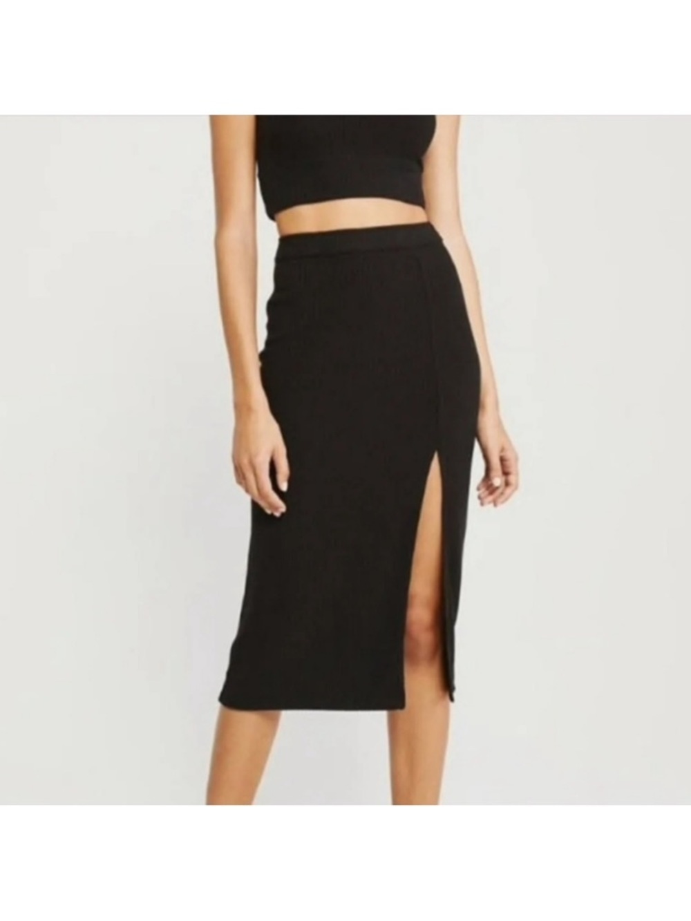 Abercrombie Stretch Ribbed Knit Midi Skirt with Slit- Size Small